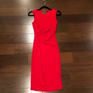 Cherry Red Mystic Knot-Detail Pencil Dress